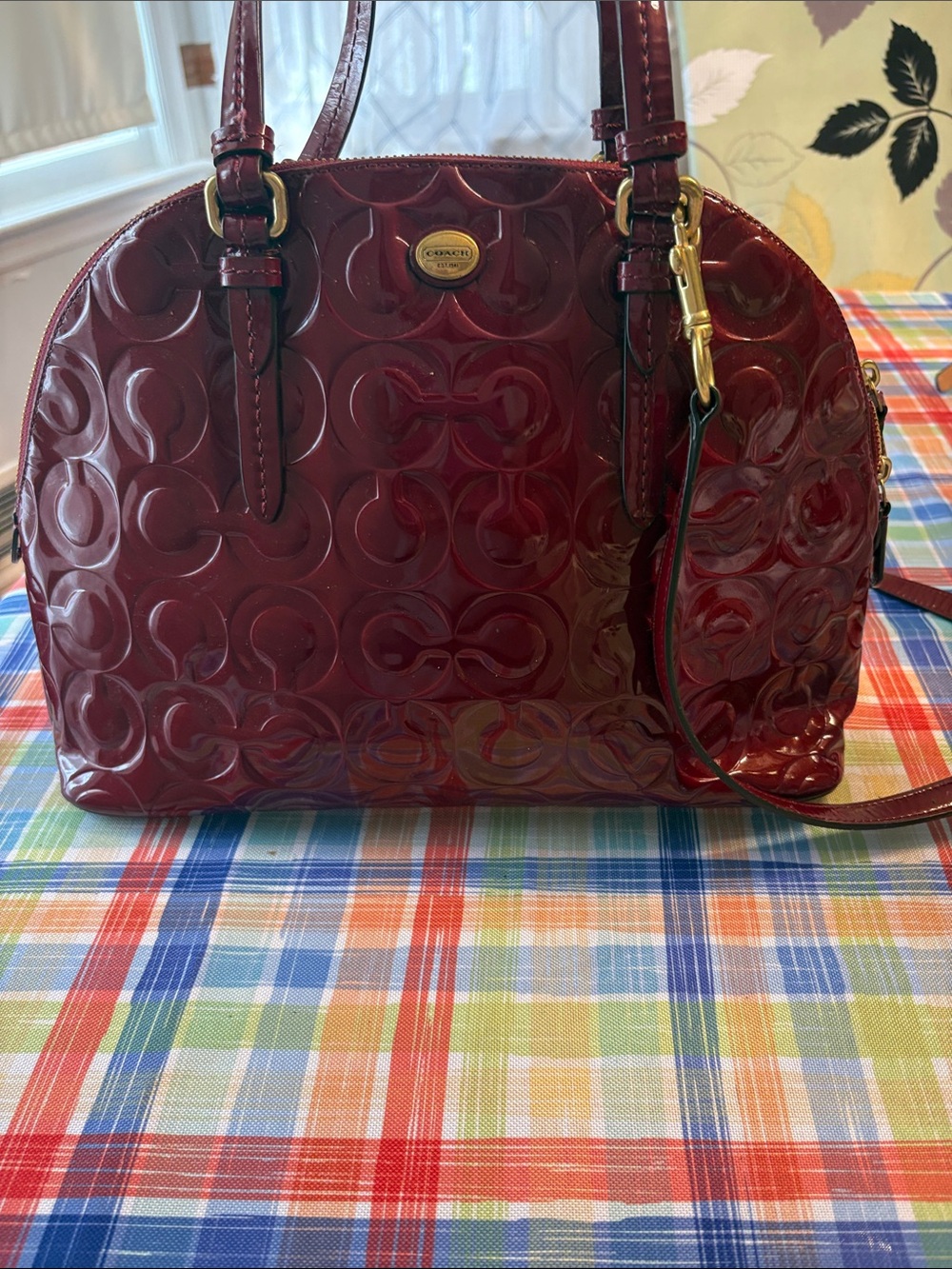 Coach Embossed Patent Dome Satchel - Deep Red
